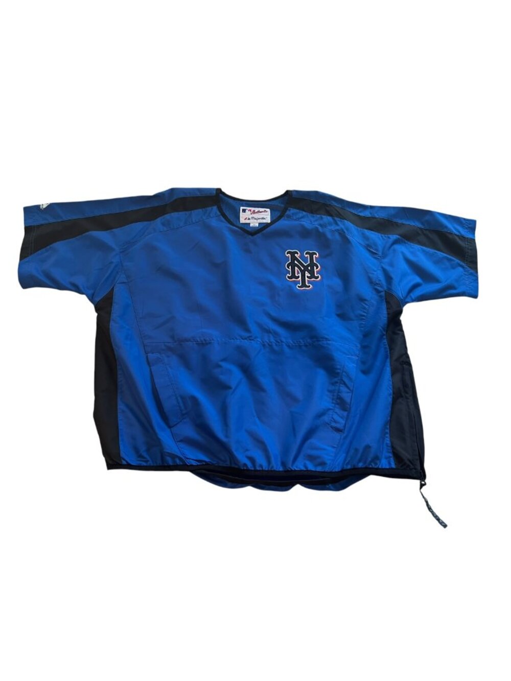 Majestic MLB New York Mets Windbreaker Warm-up Pullover Short Sleeve Y2K Large
